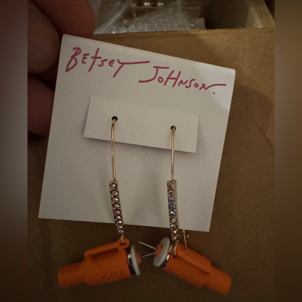 Betsey Johnson Orange and Gold Sparkle Earrings